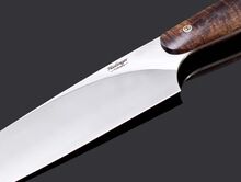  New Generation Chef Knife with10" Blade and Curly Koa Handle close up