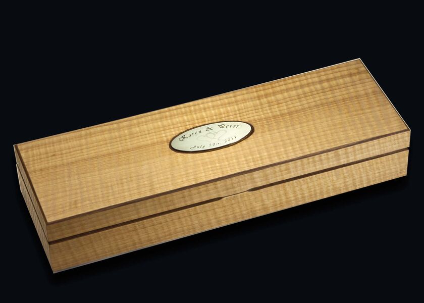 Carving Set with Curly Koa Handle in Anagree Display Box closed