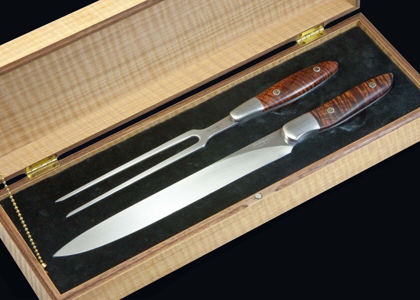 Carving Set with Curly Koa Handle in Anagree Display Box