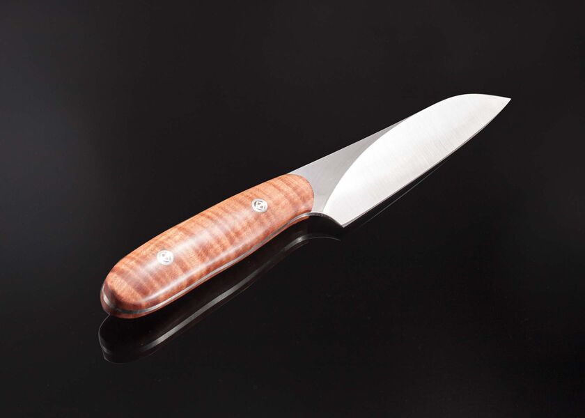 Santuko paring knife handled in stabilized fiddleback maple