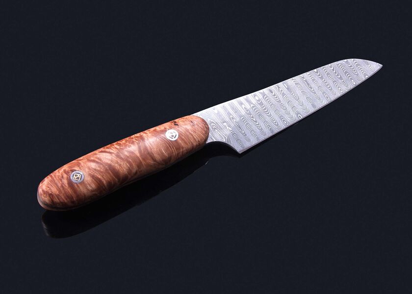 Santuko in Stainless Damascus with Maple Burl Handle - other views