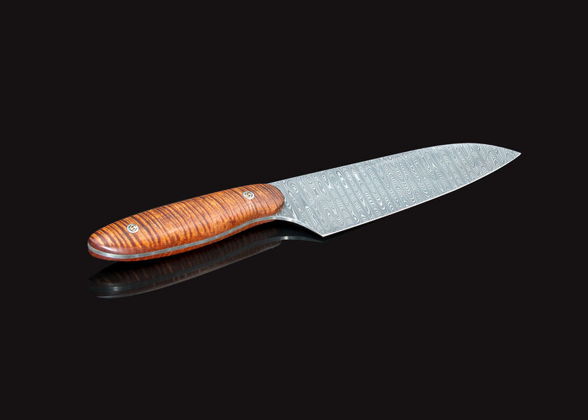 Evolution Damascus Chef Knife with Premium Curly Koa Handle
