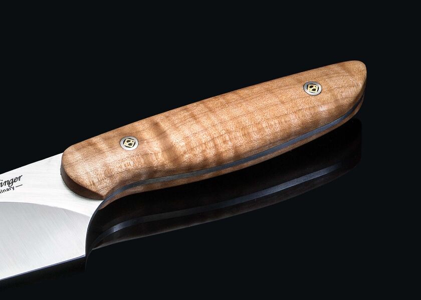 5.5" Fiddleback Maple Evolution Chef Knife close up