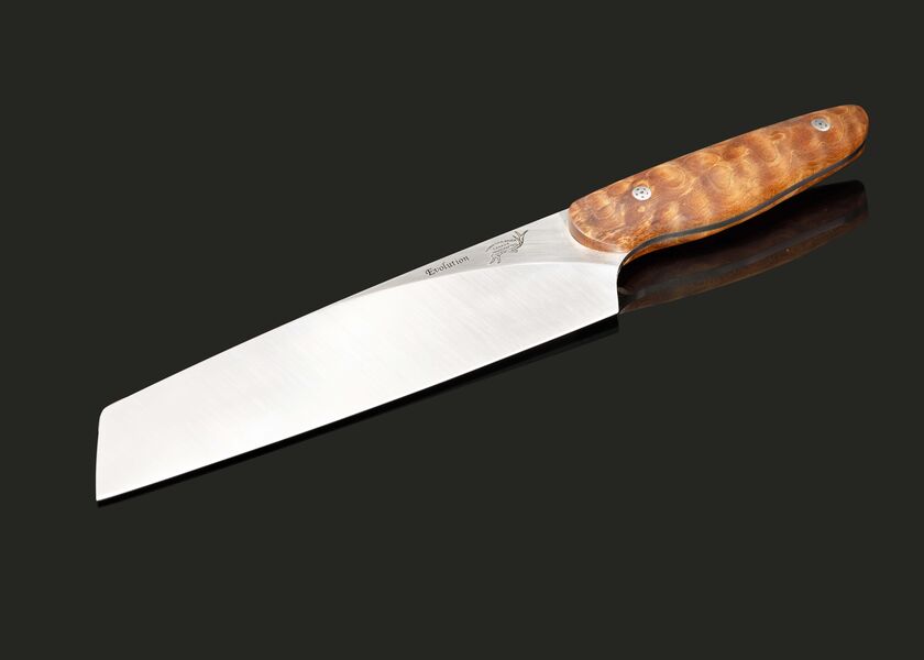 Evolution chef 198mm blade with quilted maple handle other view