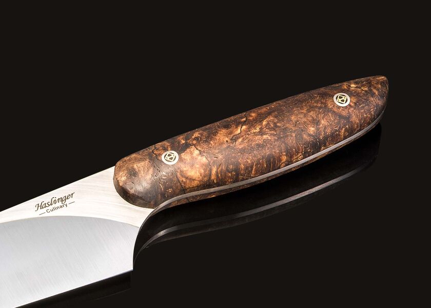 Evolution Chef Knife with Spalted Maple Handle close up