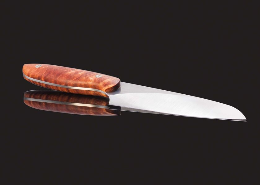 Evolution Chef Knife 142 mm Blade with Blond Maple Root Burl Handle other view