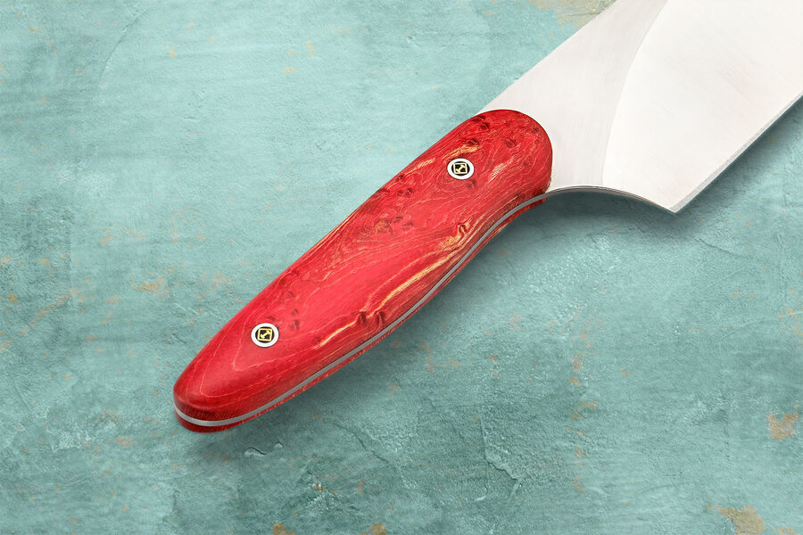 Evolution Chef Knife 200mm Blade with Red Maple Handle close up