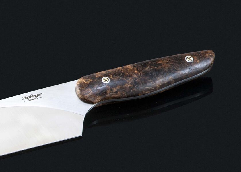 Evolution Chef Knife with Spalted Maple Handle 200mm close up