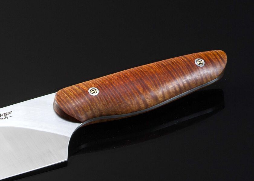 Evolution Chef Knife with Tiger Striped Maple Handle 200mm close up