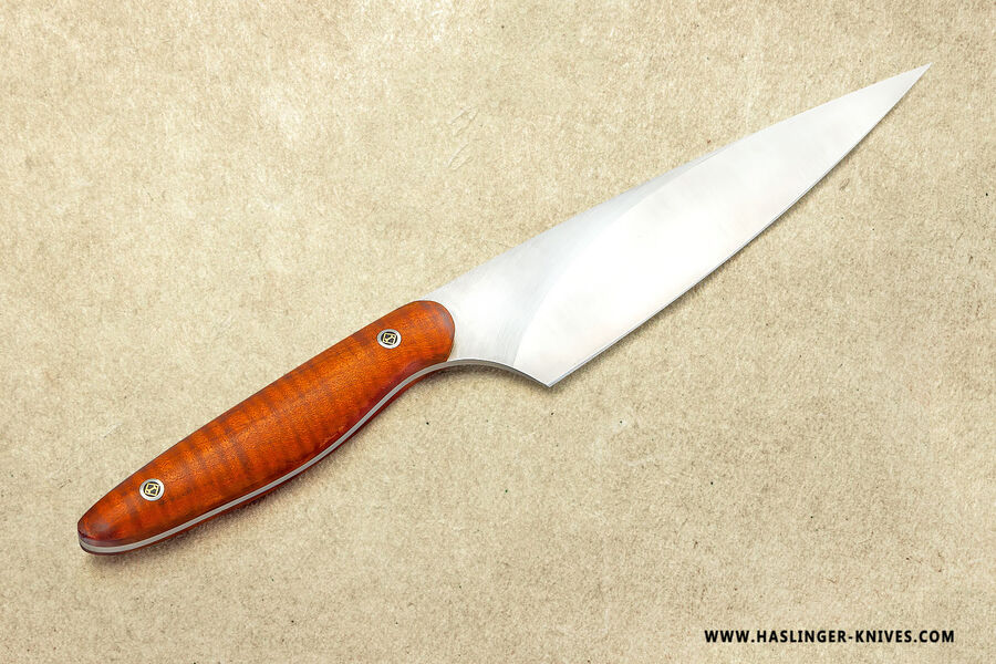 New Generation Chef Knife 150mm Blade - Brown Fiddleback Maple Handle other view