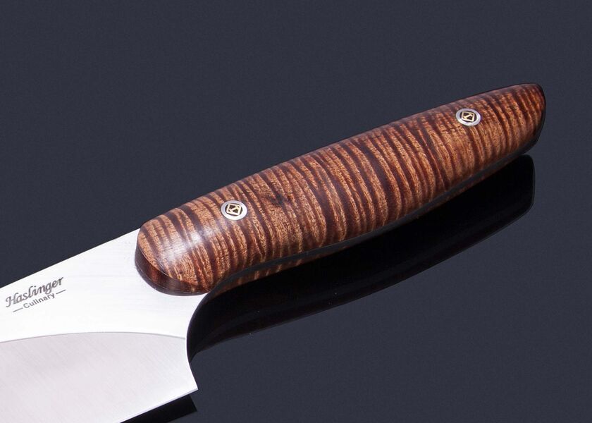 New Generation Chef Knife with Curly Koa Handle 200mm - curly koa close up