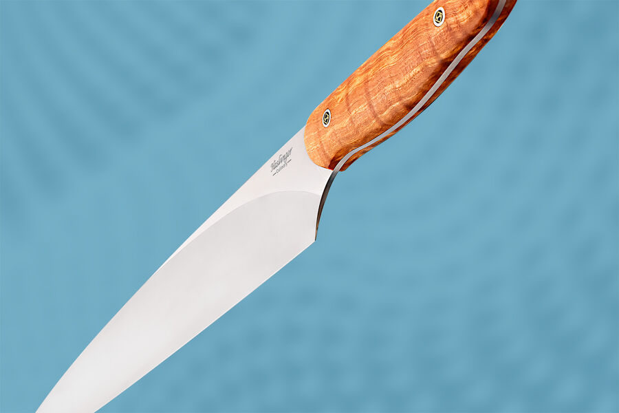 265mm New Generation Chef Slicer with Spalted Fiddleback Maple top view