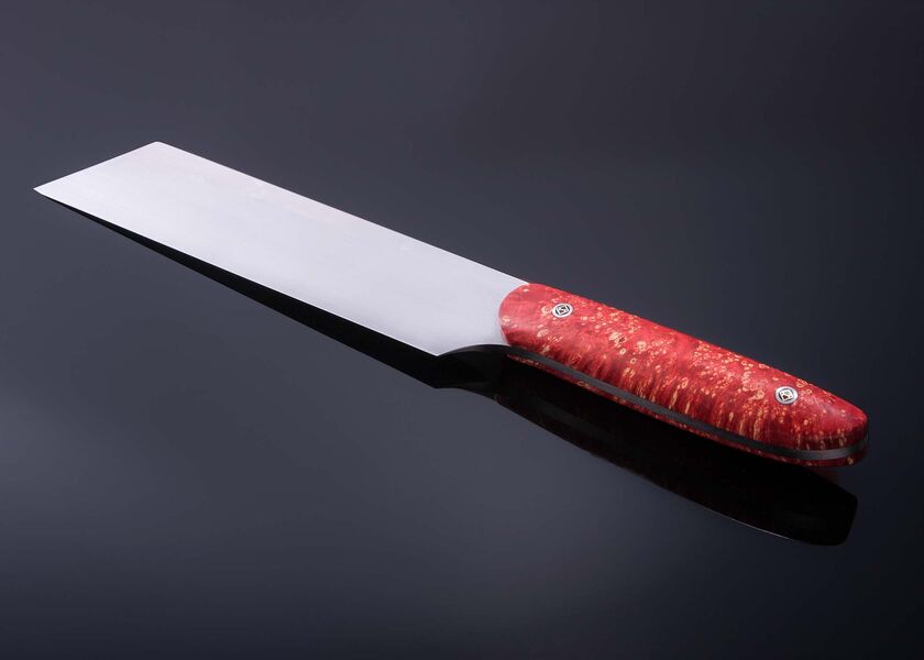 Mukimono handled in georgous red colored maple burlback view