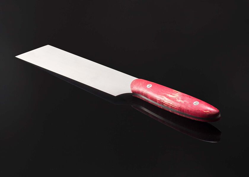 Mukimono handled in gorgeous red flamed maple back view