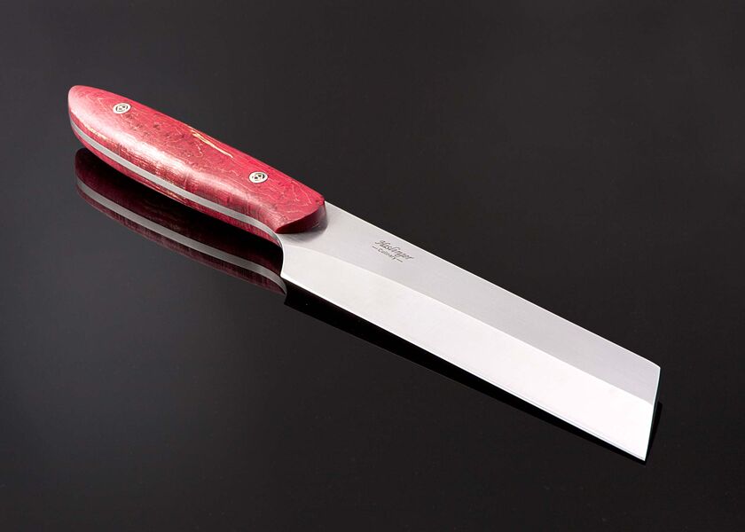 Mukimono handled in gorgeous red flamed maple manin view